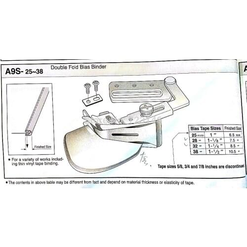 MADE IN TAIWAN LOCKSTITCH DOUBLE FOLD BIAS BINDER A9S-26MM A9S-28mm A9S-30mm A19S-32mm