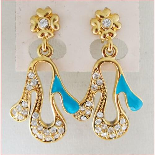 YELLOW GOLD GP OVERLAY FILL BRASS HAND SHAPED STUD DANGLE TALL 1.38" EARRING/GREAT GIFT