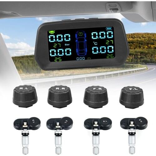 Solar Power TPMS Car Tire Pressure Alarm Monitor System Auto Security Alarm Systems Tyre Pressure Temperature Warning