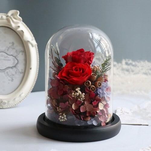 2sets/pack 10*12cm Glass Dome Vase Home Decoration Black Base Transparent Cover Wedding Favor Friend Gift