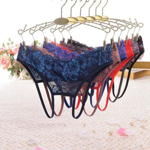 Women Sexy Low Waist Lace G-String Panties Lady Girls Lace Underwear See-Through Crotchless Thong Panty Homewear