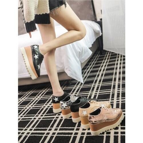 Lucky2021 Spring and Womens Thick Soles British New Autumn Net Red Same Star Muffin Sole Square Head Single Shoes