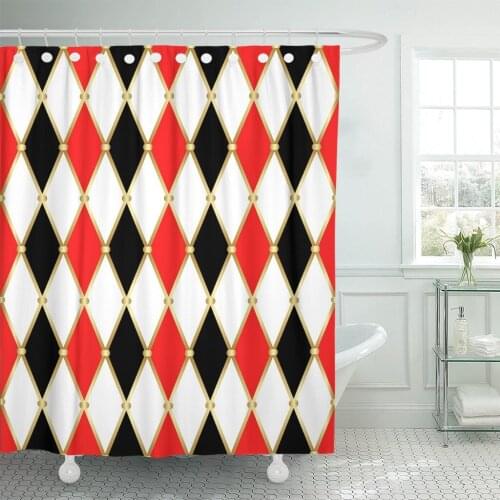 Circus Harlequin Patterns Golden Grid Red White and Black Shower Curtain Waterproof Polyester Fabric 72 x 72 Inches with Hooks