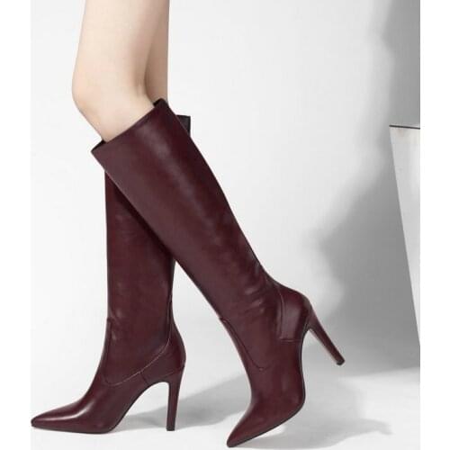 Female autumn winter warm knee High boots slip on loose Long boots Ladies microfiber Knight Boots stiletto heel Womens Shoes