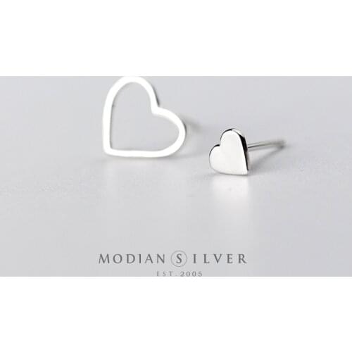 Modian Romantic Hollow out Hearts Silver Stud Earrings for Women Cute Charm Girl Anit-allergy 925 Sterling Silver Jewelry Bijoux
