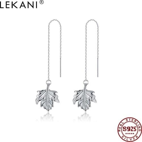 LEKANI 925 Sterling Silver Earrings For Women Simple Tassel Maple Leaf Drop Earring Trendy Silver Fine Jewelry New Arrival