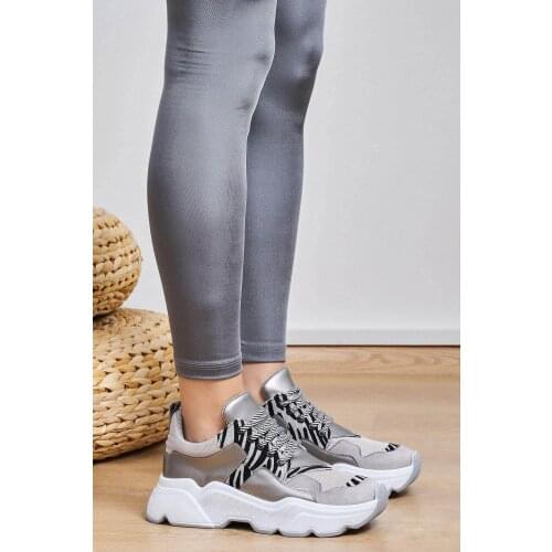 Mio Gusto Women Gray Silver High Bottom Sneaker