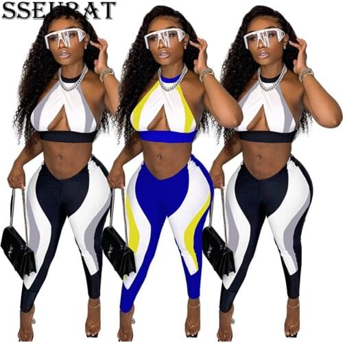 SSEURAT Womens Set Patchwork Cut Out Legging Suit Sleeveless Tops Matching 2 Two Piece Set Tracksuit Outfits