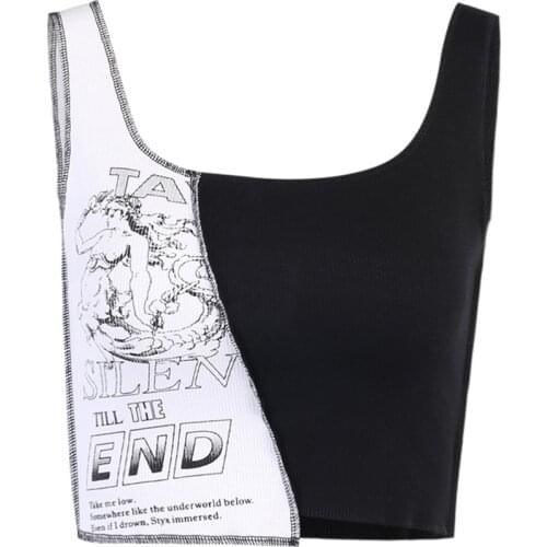 2021 New Vintage Print Splicing Black White Camis Gothic Sexy Camisole Girls Clubwear Women Summer Fashion Casual Top Tanks