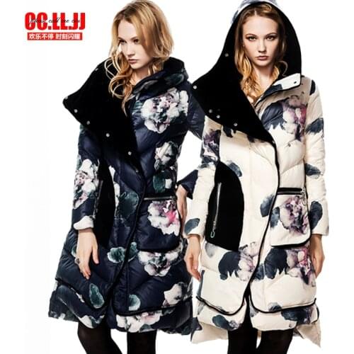 2021 Winter Jacket Women Down jackets flowers loose casual velvet patchwork print down coat Thick Outwear Down Parkas Long