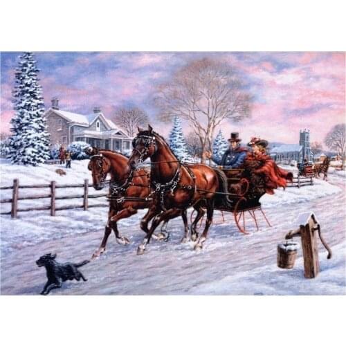 Winter Snowy Carriag Cross Stitch Kits 14CT Unprinted 11CT Print Crafts For Embroidered Handmade Art Counted Set Wall Home Decor