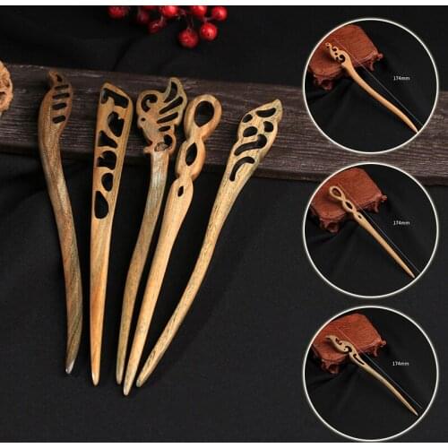1PC Chinese Traditional Hairpin Sandalwood Headdress Vintage Ornaments Charming Handmade Hair Accessories Vintage Hair Clip