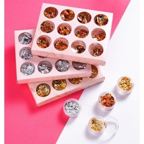 10set 12pcs/set Gold Aluminum Nail Foil Flakes Paper 3D Flake Nail Art Sequins Decal Manicure Decoration