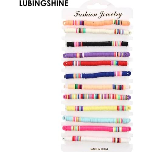 12pcs/set Bohemian Soft Clay Beads Bracelet Set Elastic Rope Fashion Bracelet for Women Girls Boho Jewelry Cuff Accessories Gift