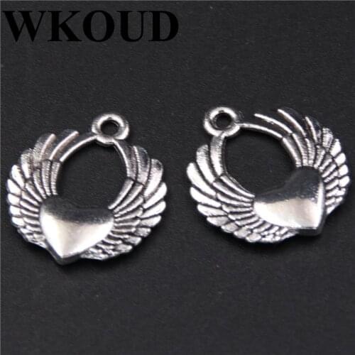 15pcs Silver Plated Heart With Angel Wings Charms Retro Bracelet Necklace DIY Metal Jewelry Crafts Making 22*19mm A260