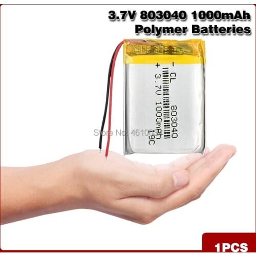 3.7V 1000mAh 803040 Lithium Polymer Li-Po ion Rechargeable Battery For MP4 MP5 GPS PSP mobile Pocket PC e-books bluetooth
