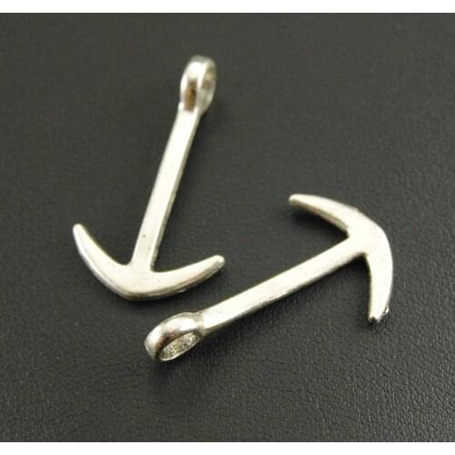 50pcs (25pcs hook and 25pcs anchor) Silver Color Anchor and Fish Hook Charm Pendant Assortment Set Jewelry Findings A517/A518