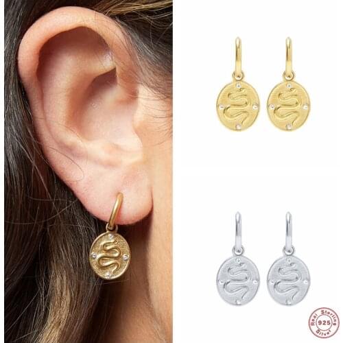 Aide 925 Sterling Silver Oval Disc Dangle Earrings for Women Girls Charm Punk Snake Statement Drop Earrings Jewelry pendientes