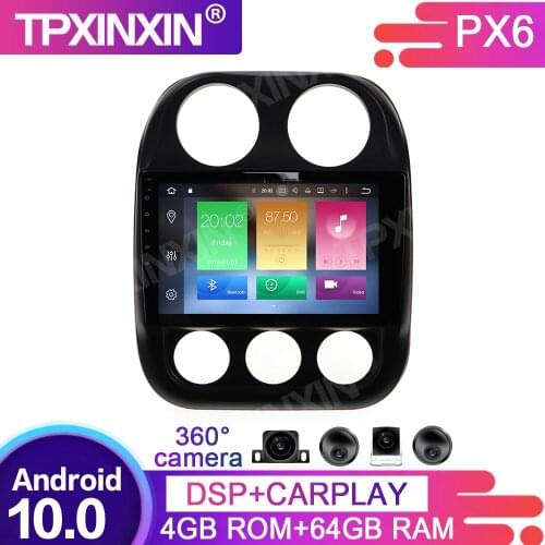 360 Cameras Screen Android 10.0 4+64GB PX6 For Jeep Compass 2010-2016 Car Multimedia Player GPS Navi Headunit Radio Audio Stereo