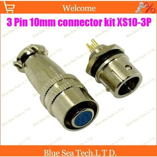 Free Shipping 10 sets=20pcs 3 Pin 10mm Male & Female mic circular connector kit XS10-3P Socket+Plug,Aviation plug interface