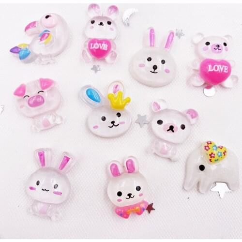 20Pcs Resin Glitter Colorful Kawaii Animals Collection Flatback Rhinestone Figurine Applique DIY Scrapbook Home Craft OH25