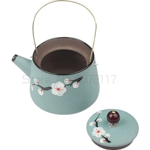 Zisha color sand hand drawn plum beam teapot copper handle Japanese creative personality fashion pot
