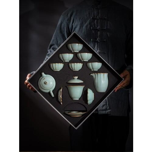 Chinese Style Tea Set Kung Fu Home Office Living Room Simple Ceramic Teapot Small Luxury Gift Box Bardak Seti Tea Service EI80TS
