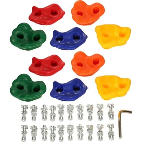 10Pcs Mixed Color Plastic Children Kids Rock Climbing Wood Wall Stones Hand Feet Holds Grip Kits with Screws Climbing Equipment