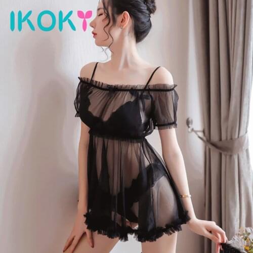 IKOKY Sexy Lingerie Women Porno Sleepwear Lace Underwear Erotic Sexy Costumes Ultra-thin Sex Clothes Transparent Dress