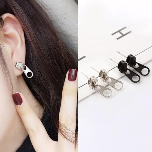 Personality Cool Zipper Metal Stud Earrings for Men Women Vintage Punk Style Earring Women Girl Unique Cute Party Jewelry