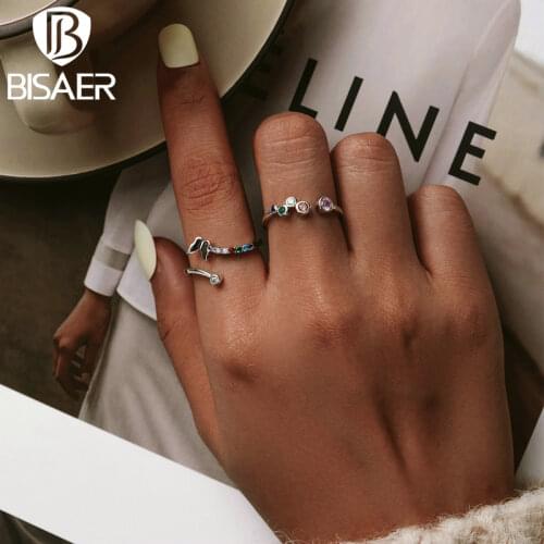 BISAER Real 925 Sterling Silver Colorful Bubbles Rings For Women Ladybug Engagement Ring Jewelry Anel EFR149