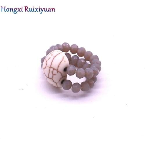 Bohemian Beaded Ring Fashion 4mm Crystal Bead Stone Hand Woven Lady Ring Simple Party High Quality Crystal Ring Jewelry Gift