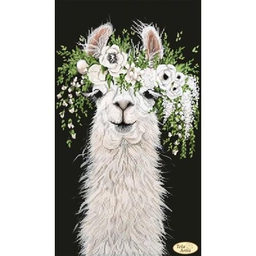 Hot Embroidery Beadwork Llama in a Wreath Counted Cross Stitch Kits Italy with 100% Cotton Floss & Free Shipping for Home Decor