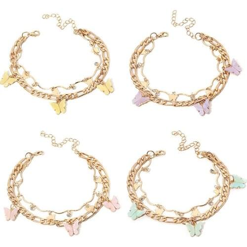 Layered Butterfly Anklet Fashion Creative Ankle Bracelet Foot Chain Bohemia Acrylic Butterfly Pendant Anklets Charm for Women