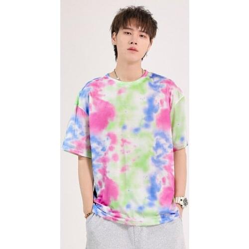 2021 Men Tie Dye T Shirt Hip Hop Streetwear Harajuku Tshirt Short Sleeve T-Shirt Casual Tops Tees Color Summer Trend Loose Tee