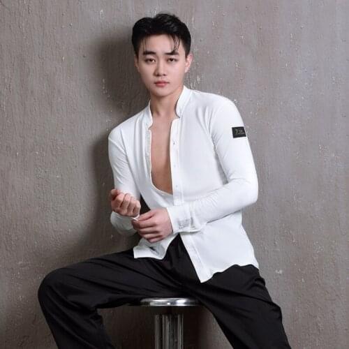 Adult Male Latin Dance Clothes Summer Design MenS Shirt Short-Sleeved Exercise Clothes Latin Dance Performance Clothes DN8754
