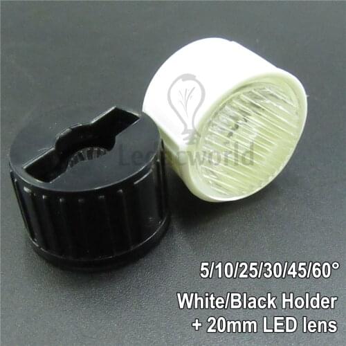 50pcs 1W 3W 5W 20mm Stripe Optical LED Lens With White/Black Lens Holder Angle 5 10 25 30 45 60 Degree For LED Bulbs DIY