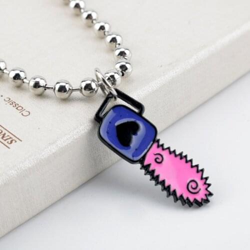Movie Saw Themed Necklace Fashion Enamel Chainsaw Pendant Beads Chain Necklaces Cute Halloween Gift for Cosplay Party Accessory