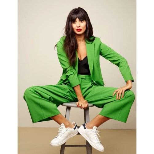 Womens Suit Single Breasted Green Spring Colorful Casual Blazer Jacket Wide Leg Pants Fashion Free Style Daily Life Dressing