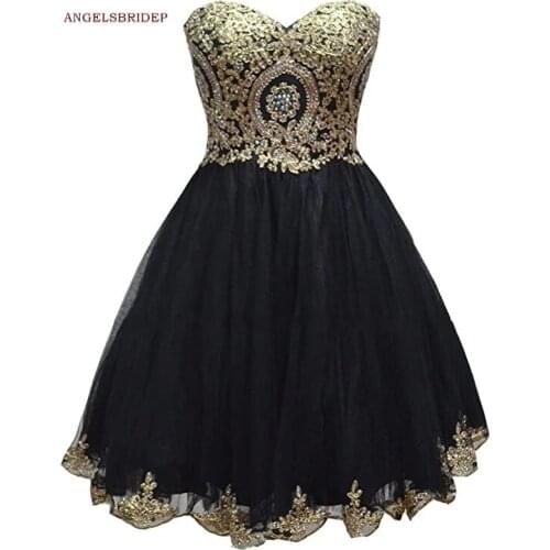 ANGELSBRIDEP Sweetheart Homecoming Dresses Vestidos De Festa Fashion Gold Applique Tulle Short/Mini Party Graduation Gowns