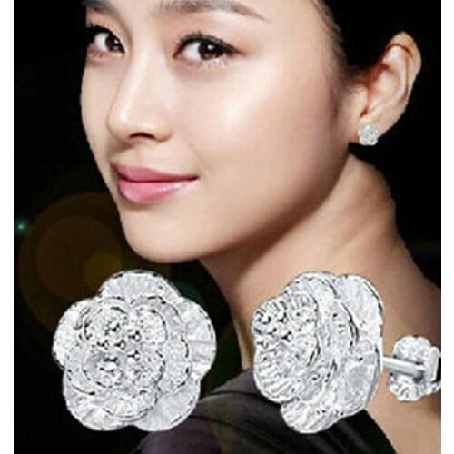 Silver-plated Flower Earrings jewelry earing brincos pendientes mujer earrings stud orecchini oorbellen women jewelry brincos