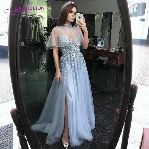 Luxury A-Line Evening Dresses for Women 2020 Beading Bling Handmade Sleeveless with Side Slit Long Formal Party Gowns