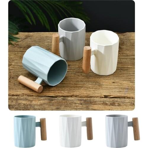 Nordic Modern Toothbrush Cup Ceramic Coffee Mug creative Tea Milk Beer cups With Wooden Handgrip Bathroom Home Office Drinkware