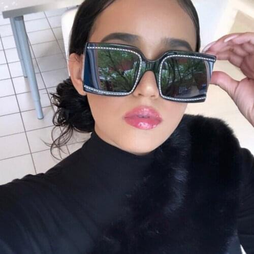Luxury Big Square Sunglasses Women Brand Designer Retro Clear Sun Glasses Female Oversized Shades Hand-Set Diamonds Oculos Uv400