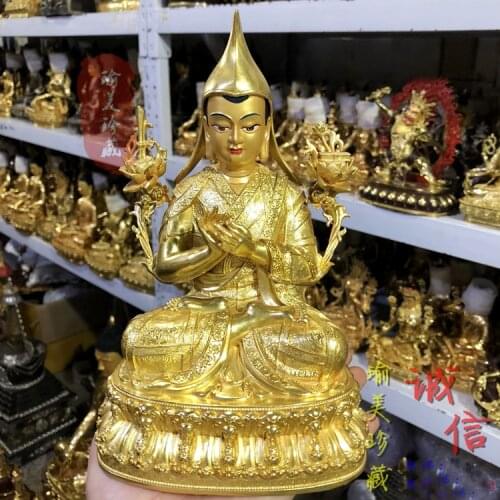 High grade TOP buddha statue Buddhism Gelugpa Yellow Sect Tibetan Lamaism Gilding golden Lama Tsongkhapa ZONG KABA Buddha statue