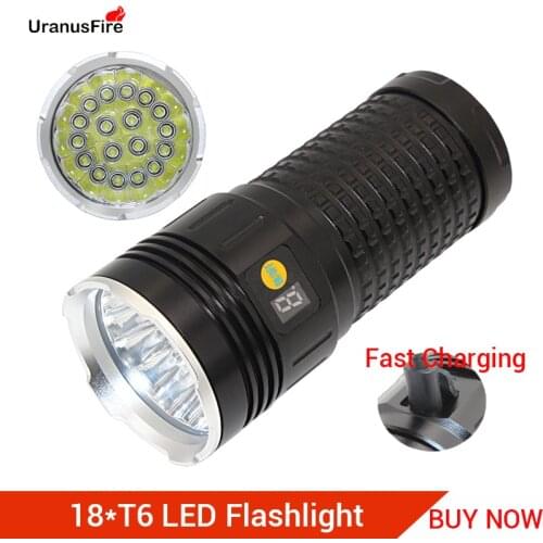 High Power LED flashlight searchlight 18 x T6 LED torch waterproof 18650 Battery USB Fast Charging Flash light Lamp