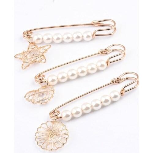 Big Size Pendant Charm Pins for Women Round Star Heart Pearl Brooch for Women Jewelry Accessories Fashion