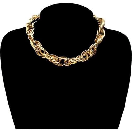 Flatfoosie Circle Lock Choker Necklace Collar Golden Punk Statement Chain Pendant Necklaces for Women High-quality Gift Jewelry