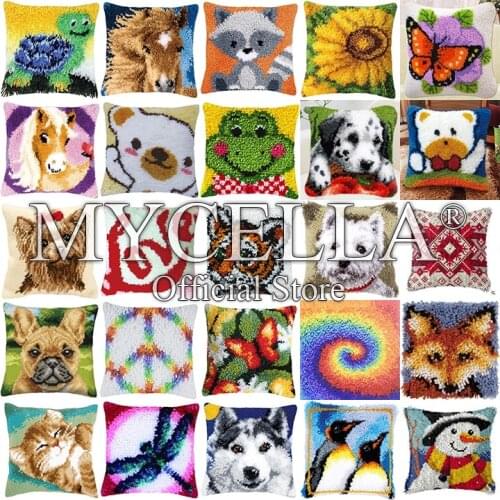 Animal Series Latch Hook Hand Embroidered Pillow cover Embroidery Material Latch Hook Rug Kits Tortoise horse cat butterfly Gift