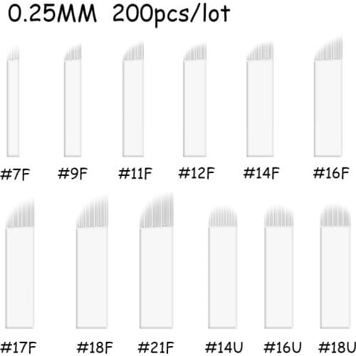 0.25MM 7 9 11 12 14 16 18 21 U shape Permanent Makeup Eyebrow flex Tattoo Needles Blade For 3D Microblading Agulhas Tebori